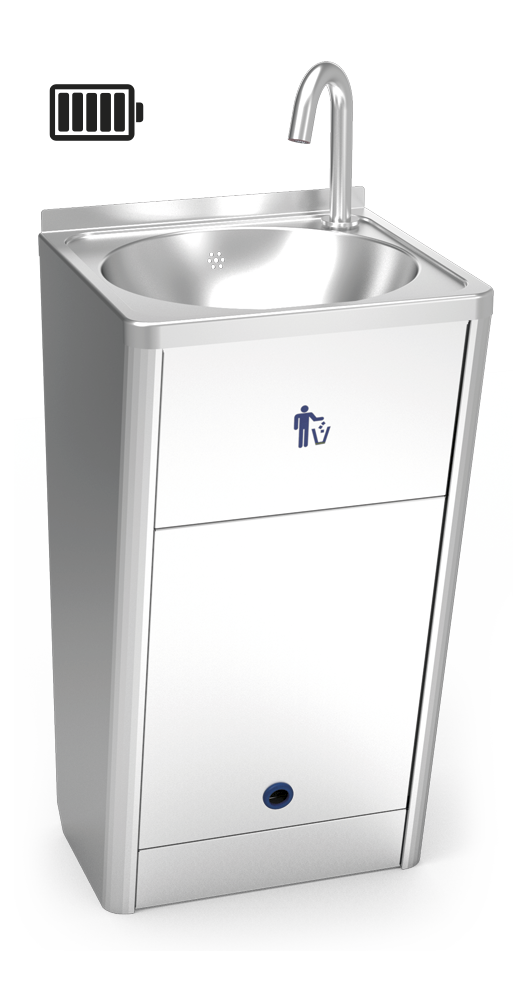 Portable, automatic, cold water, stainless steel hand washbasin with battery